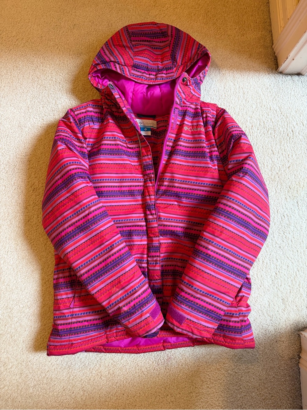 Columbia Girls' Pink and Purple Striped Hooded Jacket